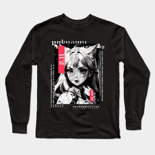 Cat Girl | gothic alternative clothing | grunge | dark | black and white Long Sleeve T-Shirt